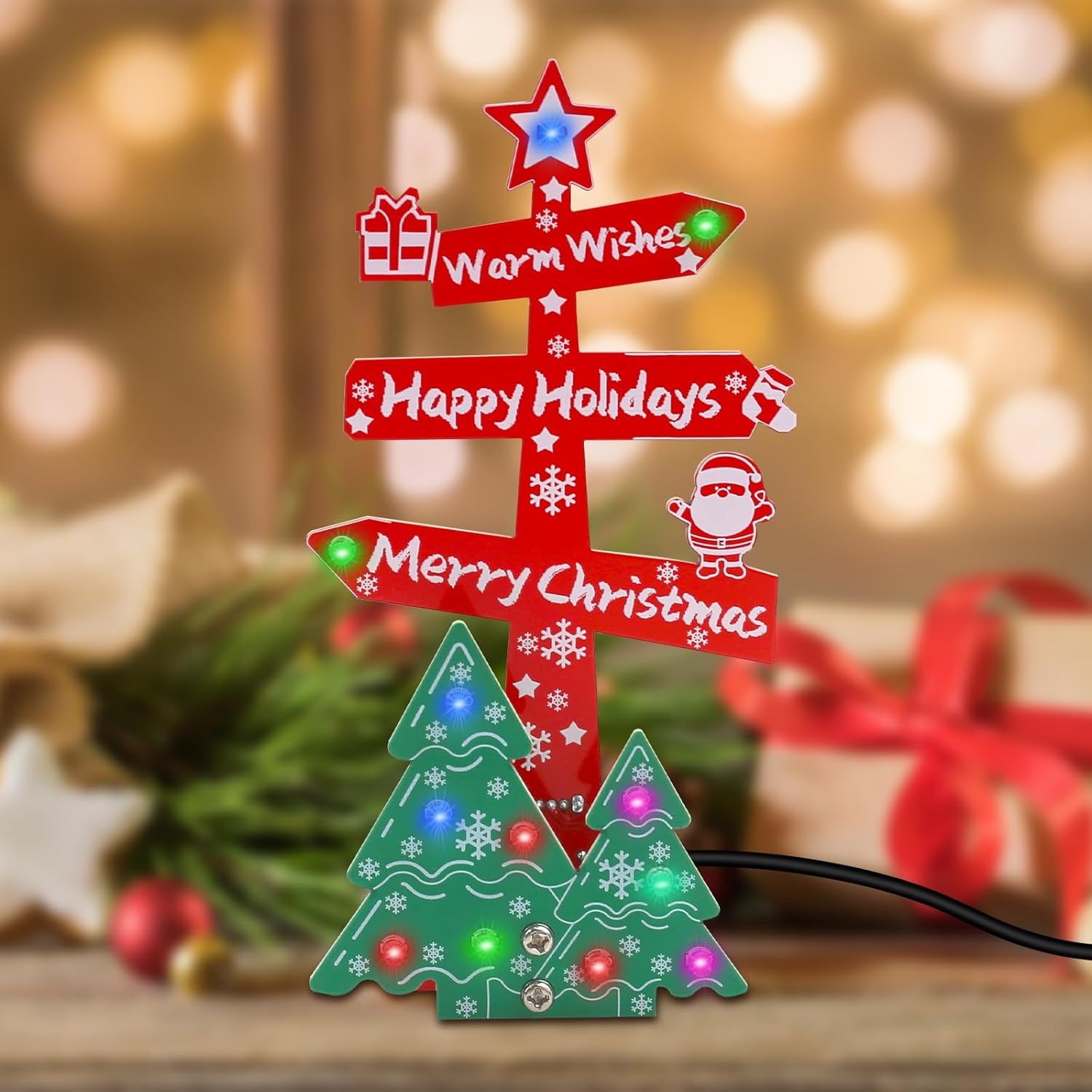 Bausatz Merry Christmas Weihnachtsbaum-Schild mit farbigen LEDs