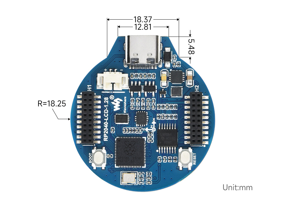 Waveshare RP2040 Board mit 1,28" Display 240x240 Rund