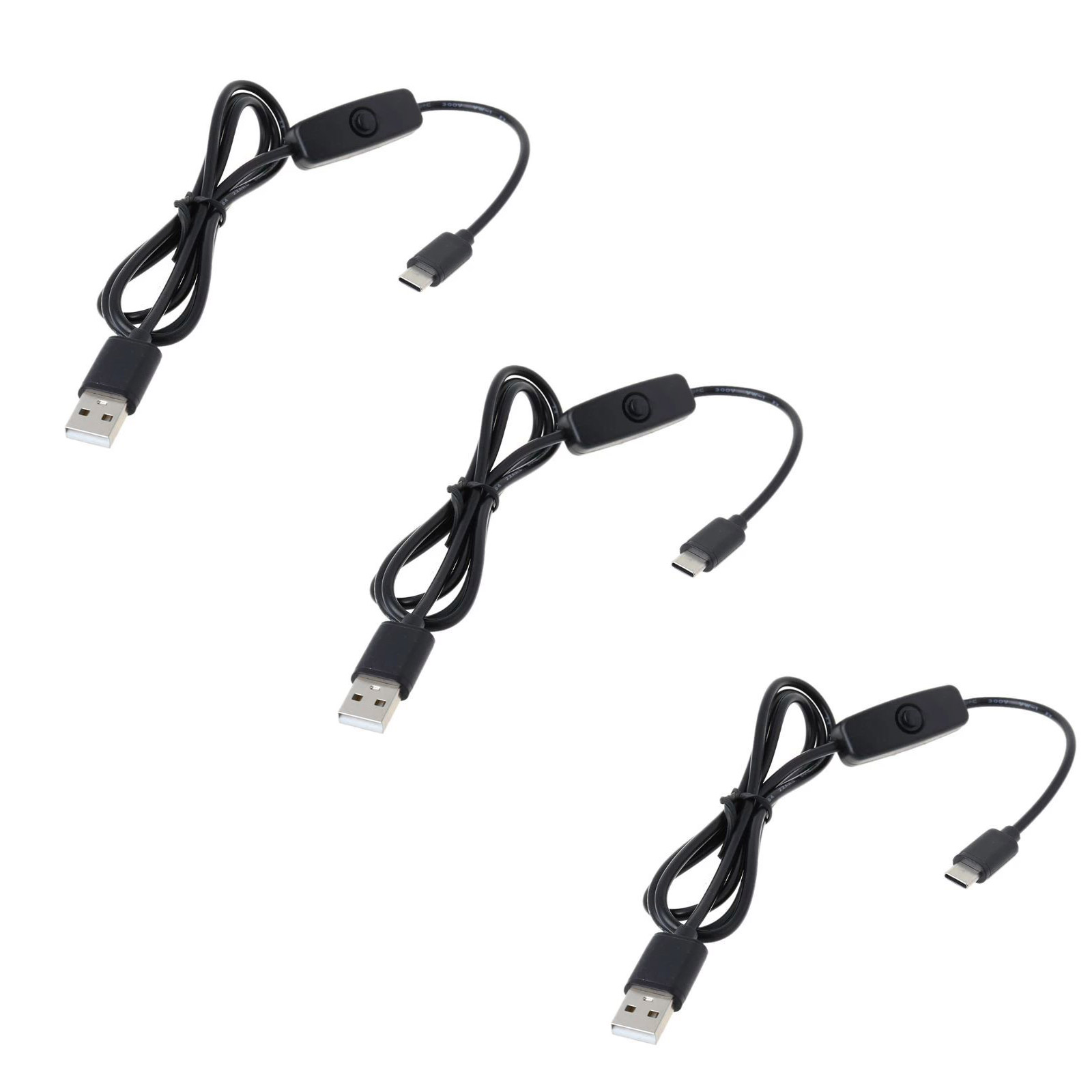 3x USB auf USB-C Kabel mit An/Aus-Schalter für Raspberry Pi 4 1m