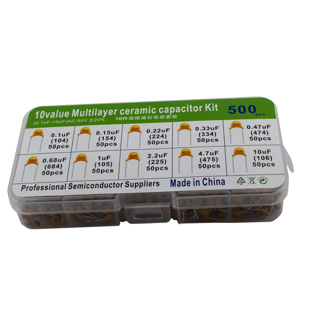 Keramikkondensator Sortiment mit 10 Werten Box 0,1uF~10uF 50V 500 Stück