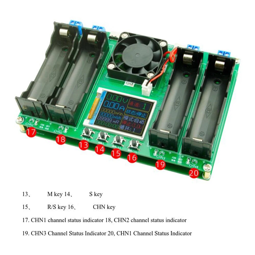 Kapazitätstester 4 Kanal für Lithium Li-Ion 18650 Akkus 3.7-4.2V