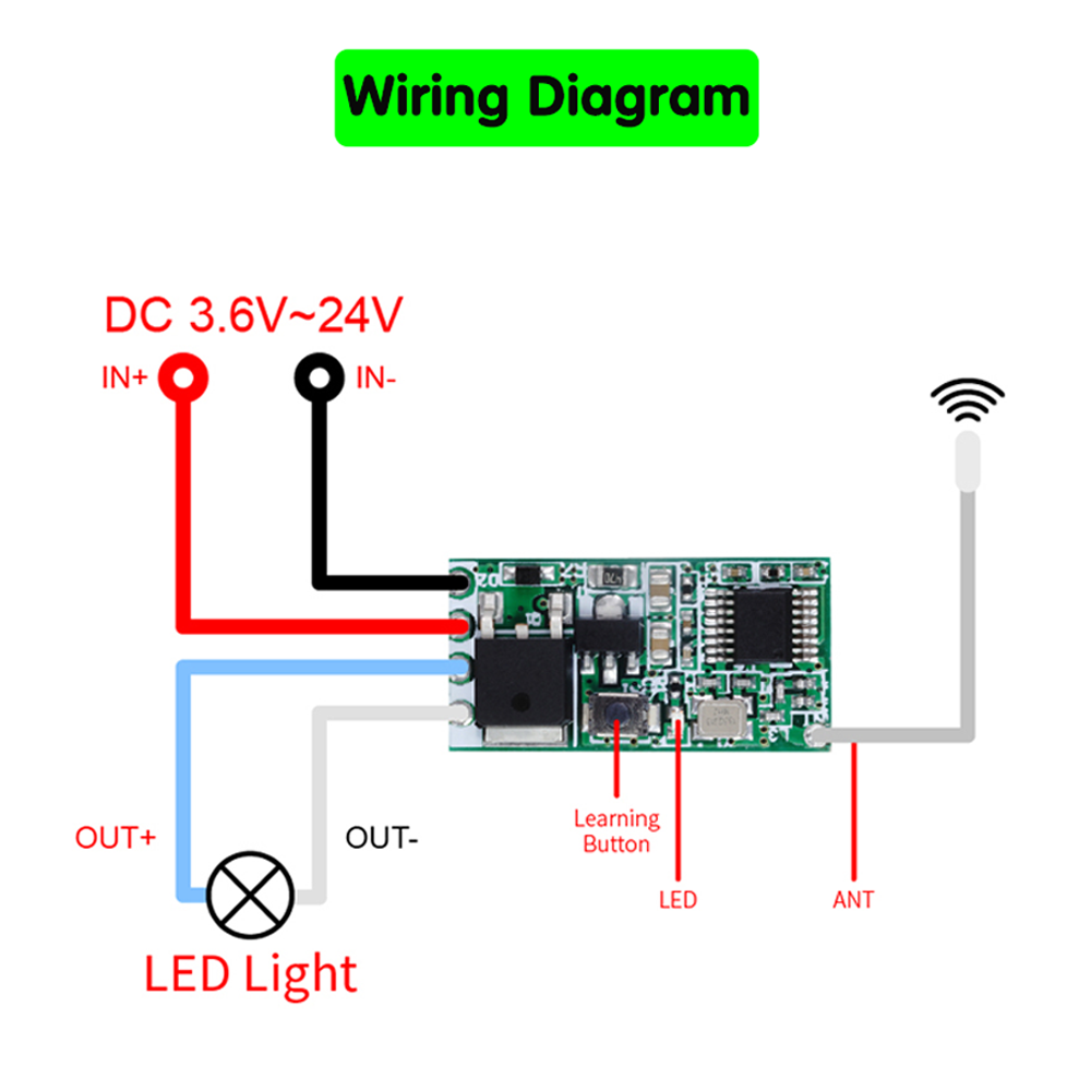 1-Kanal RF Relaismodul 433MHz DC 3.6V-24V mit Empfänger
