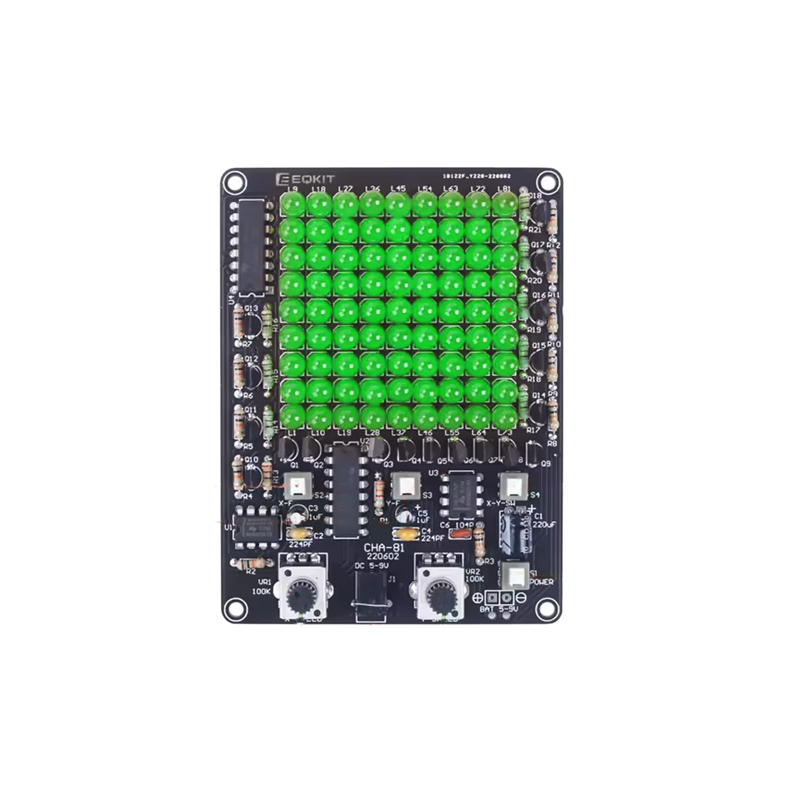 Bausatz:  LED Spiel – DIY Lötkit mit 81 grünen LEDs & Lauflichteffekt