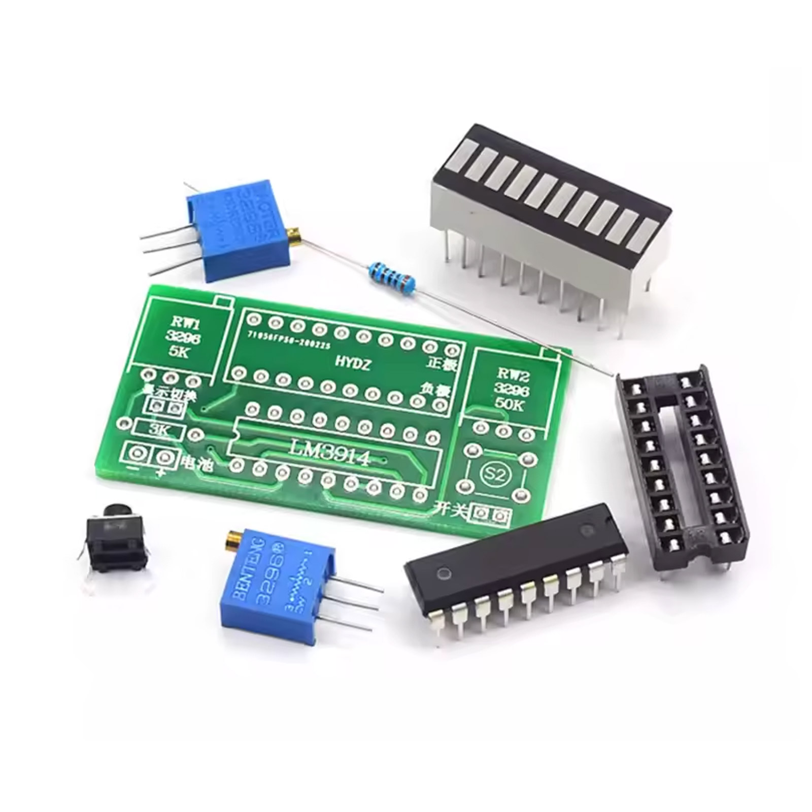Lötbausatz LM3914 LED Batterieanzeige  – 10-Segment DIY Spannungsmessung 3,7–12 V