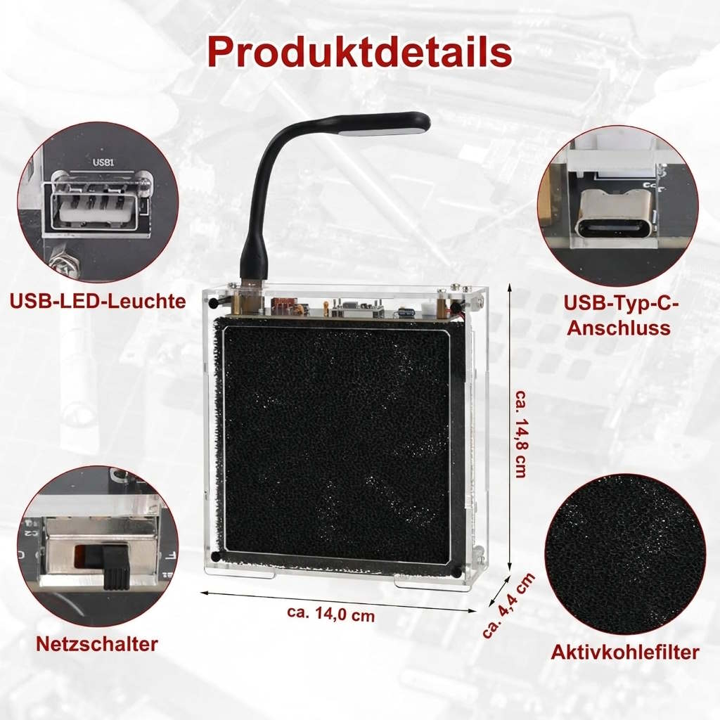Bausatz DIY Lötrauchabsauger mit LED-Licht & Filter
