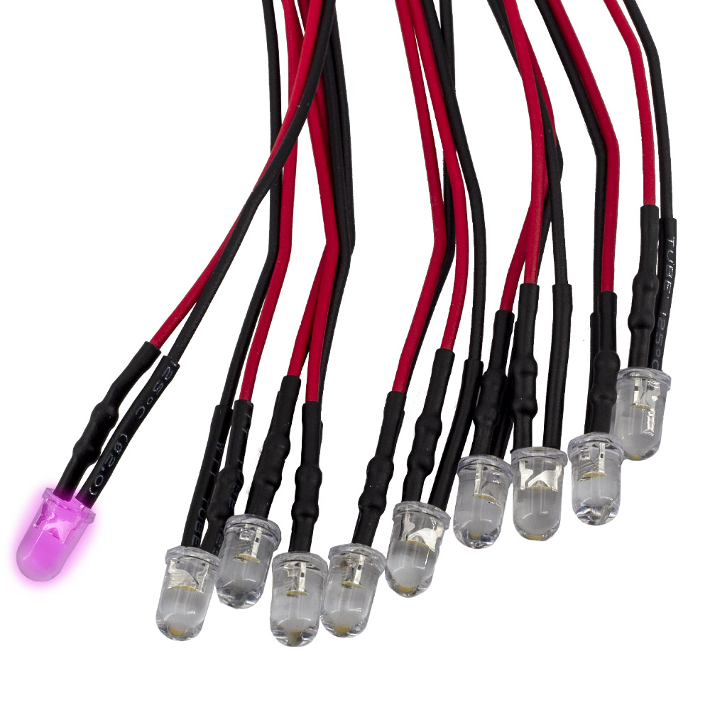 10 Stück 5mm F5 LED pink verkabelt 20cm 5-12V