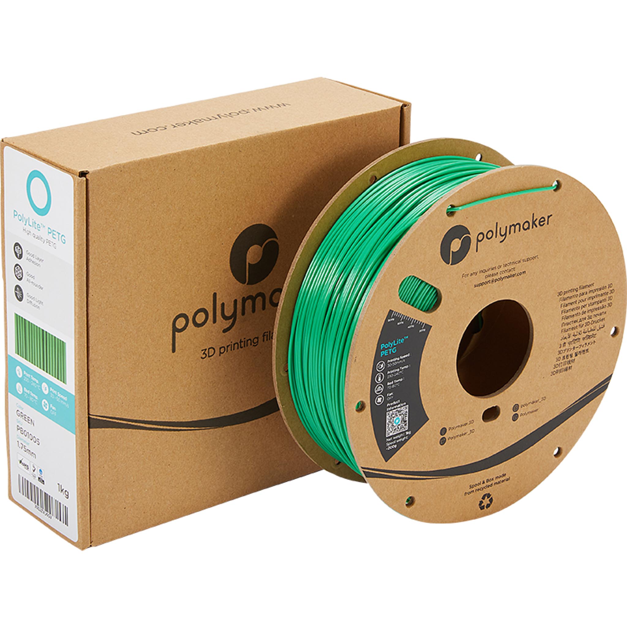 Polymaker PolyLite PETG Filament Grün 1.75mm 1kg