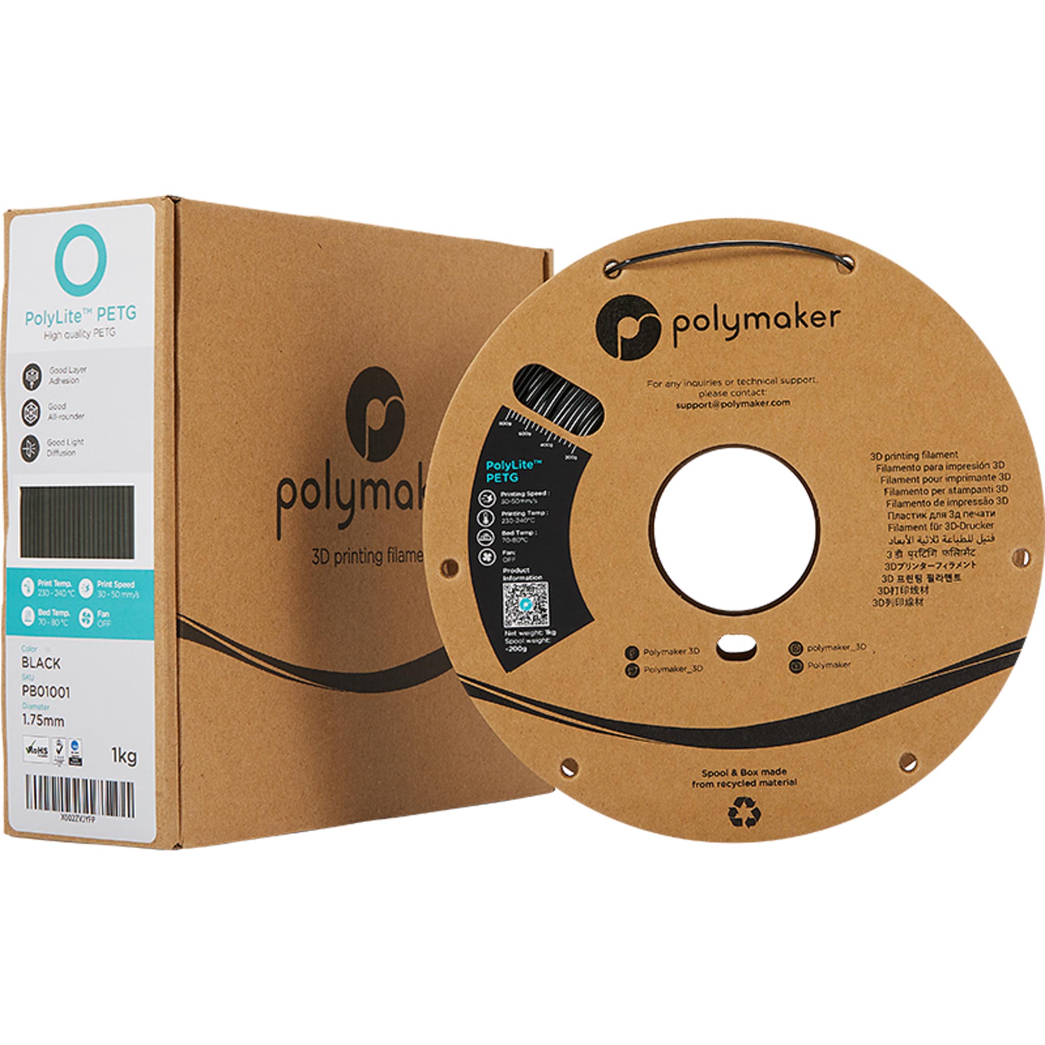Polymaker PolyLite PETG Filament Schwarz 1.75mm 1kg