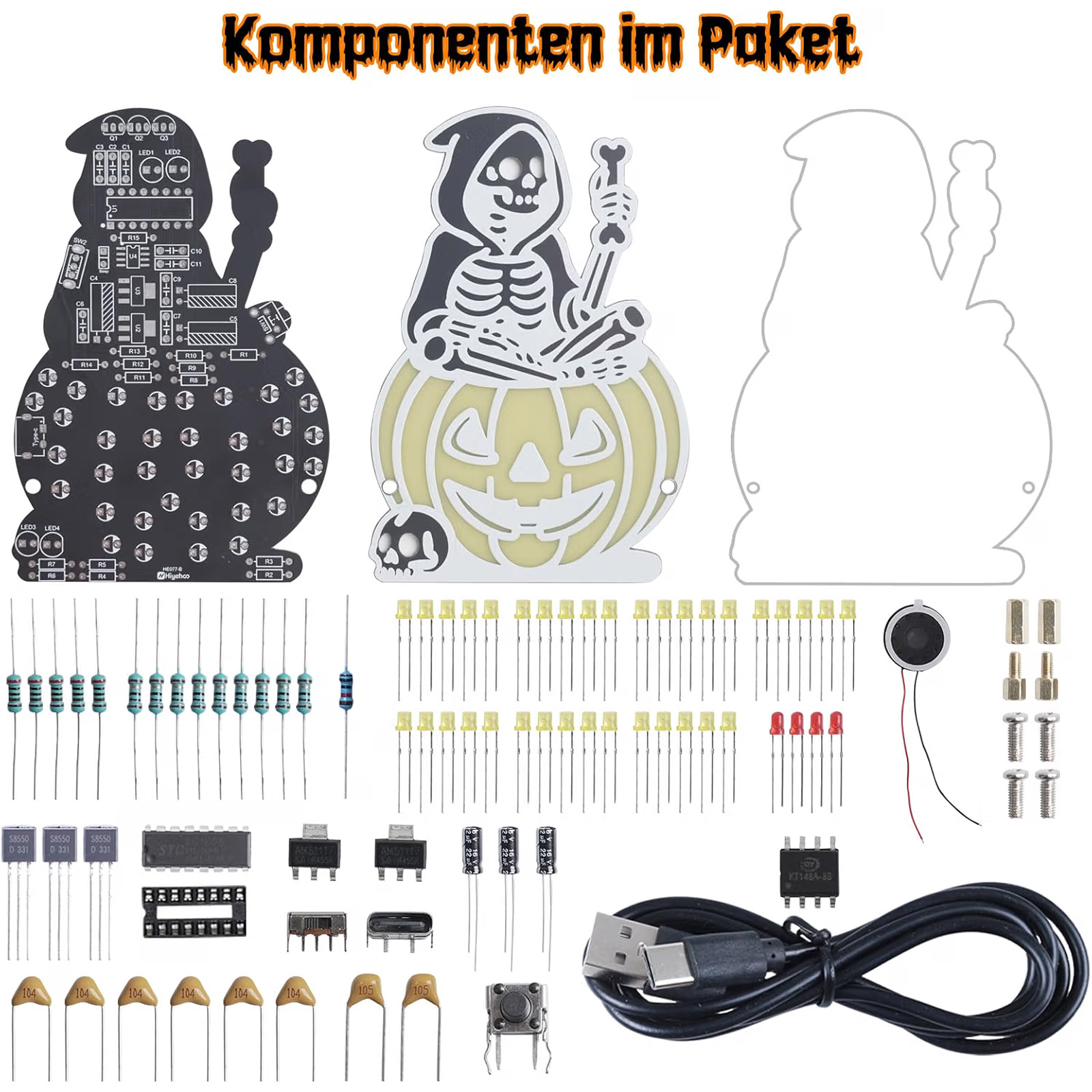 Bausatz Halloween LED Kürbis Skelett Lernkit