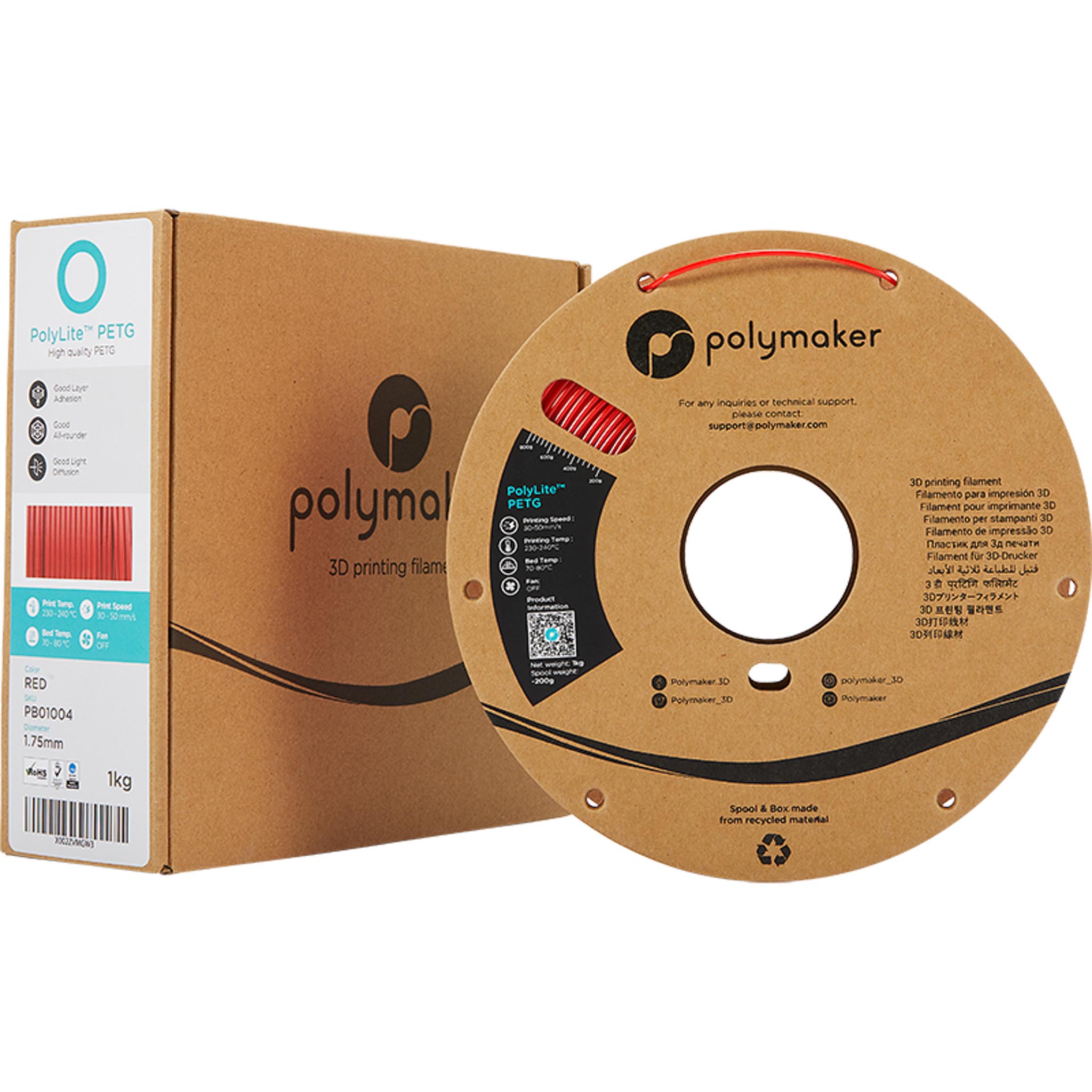 Polymaker PolyLite PETG Filament Rot 1.75mm 1kg