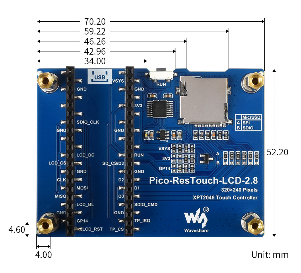Waveshare 2.8" Touch Display Modul für Raspberry Pi Pico