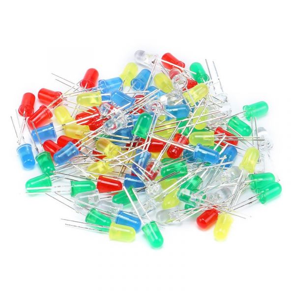 100 x Leuchtdiode LED 5mm - sortiert weiss, rot, gelb, blau, grün