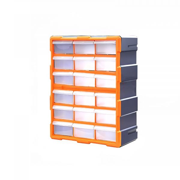 Kleinteilemagazin Sortimentskasten erweiterbar 18 Fächer (Orange)