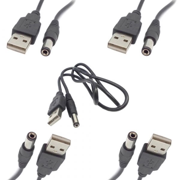 5x 100 cm USB Stromkabel auf DC Hohlstecker 5.5 x 2.5 mm