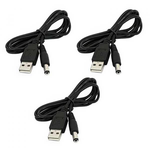 3x 80 cm USB Stromkabel auf DC Hohlstecker 5.5 x 2.1 mm