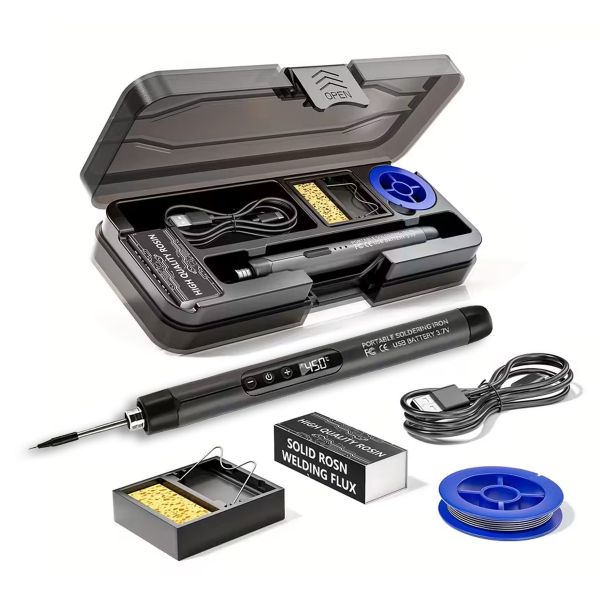 Kabelloses Lötkolben-Set mit LCD & Zubehör – USB-C, 1000 mAh Akku