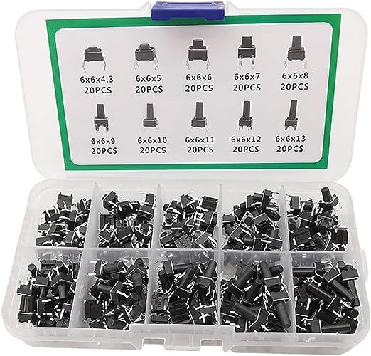 Drucktaster 6x6mm THT Sortiment 200 Stück 10 Größen