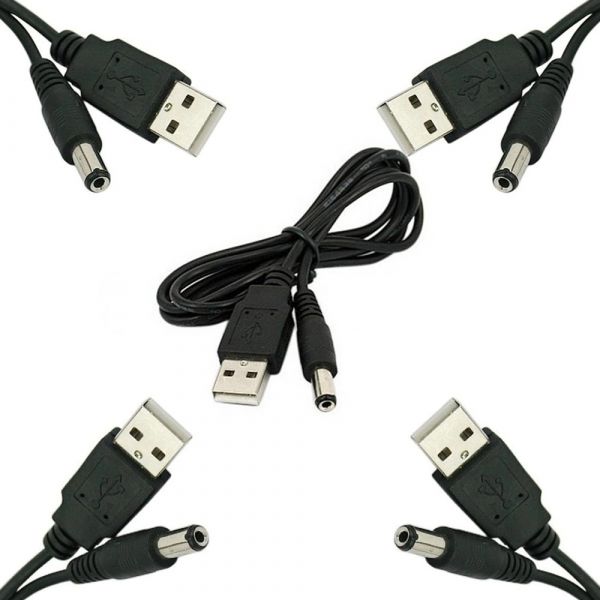 5x 80 cm USB Stromkabel auf DC Hohlstecker 5.5 x 2.1 mm