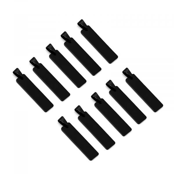 10 Edelstahl-Anhänger Rohlinge Schwarz 10x45mm – Gravurplatten für Namen, Dog Tags und DIY-Projekte