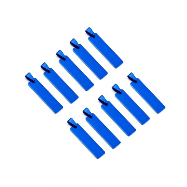 10x Edelstahl Gravurplatten-Anhänger Blau 10x45mm