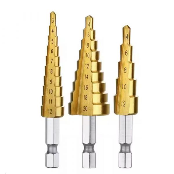 Titanbeschichteter Stufenbohrer 3-teiliges Set mit Aufbewahrungsbox