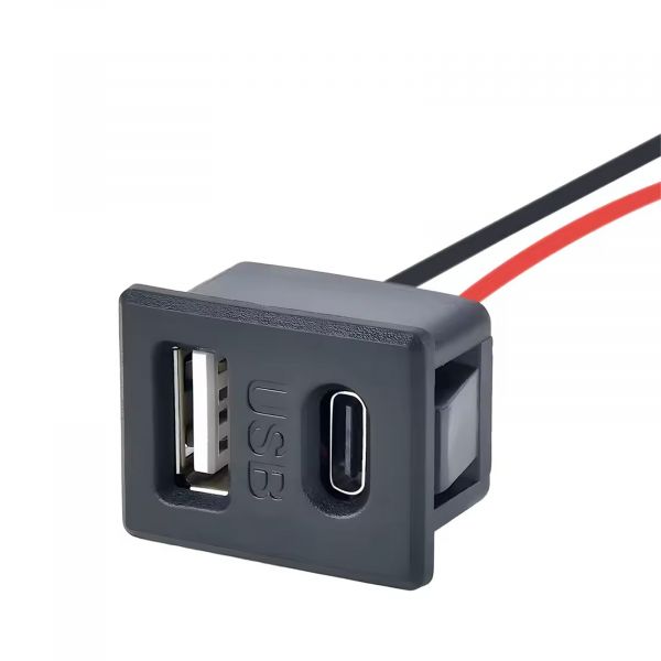 Einbaubuchse USB-A +USB-C für Stromversorgung (flach)