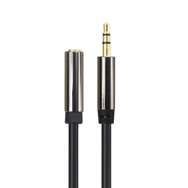 yourDroid 1m Audiokabel, 3,5mm Stereo Stecker auf Buchse, Metallgehäuse, Vergoldet, Schwarz