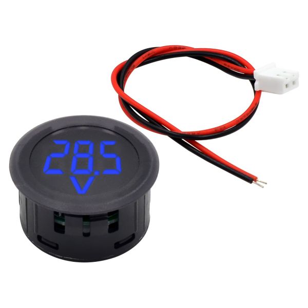 Digitales LED-Voltmeter 4–100 V rund 3-stellig Blau