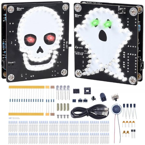 Bausatz: Halloween Totenkopf/Geist zum Löten mit LEDs und Soundeffekt