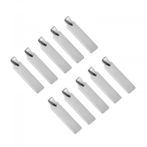 10 Edelstahl-Anhänger Rohlinge Silber 10x45mm – Gravurplatten für Namen, Dog Tags und DIY-Projekte
