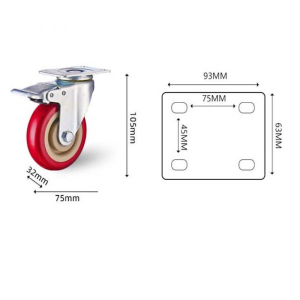 Lenkrolle 75mm 360° drehbar Rot – Transportrolle bis 90kg Traglast