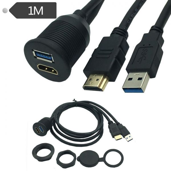 HDMI + USB 3.0 Panelmount Einbaubuchse 1m Kabel