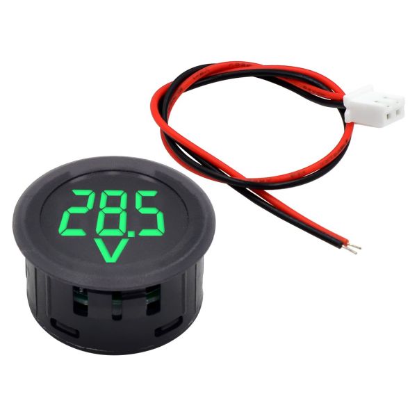 Digitales LED-Voltmeter 4–100 V rund 3-stellig Grün