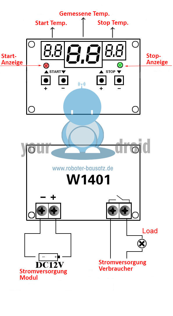 XH-W1401 Temperaturregler Diagramm Schaltplan Beschaltung