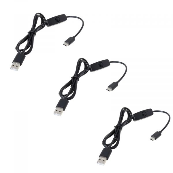 3x USB auf USB-C Kabel mit An/Aus-Schalter für Raspberry Pi 4 1m