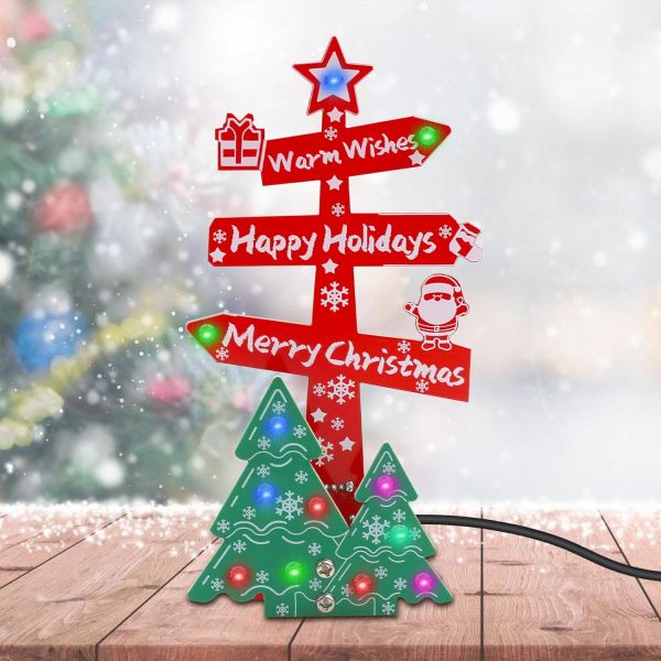 Bausatz Merry Christmas Weihnachtsbaum-Schild mit farbigen LEDs