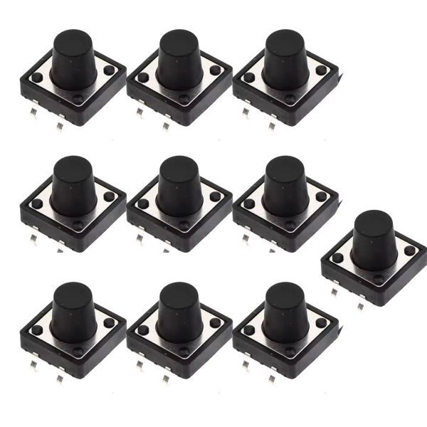 10x Taster 12x12x10mm Druckknopf Microtaster THT 4-Pin für Arduino und Breadboard