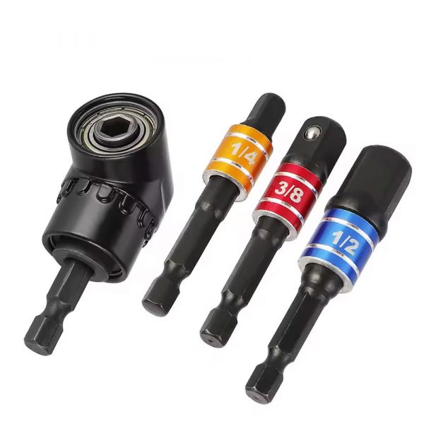 4-in-1 Bohradapter-Set mit 105° Winkelaufsatz und Farb-Adaptern