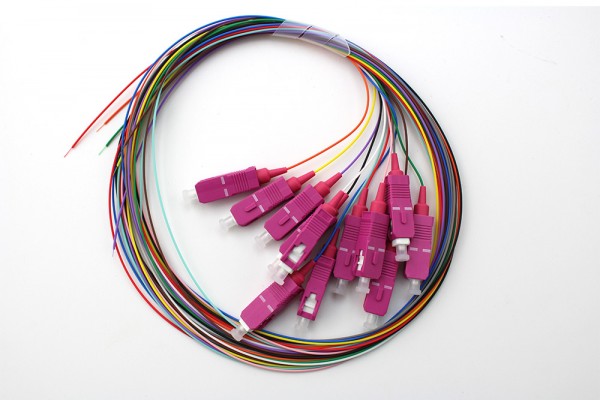 Glasfaser LWL SC 12fach Pigtails farbig 50/125µ OM4 1m